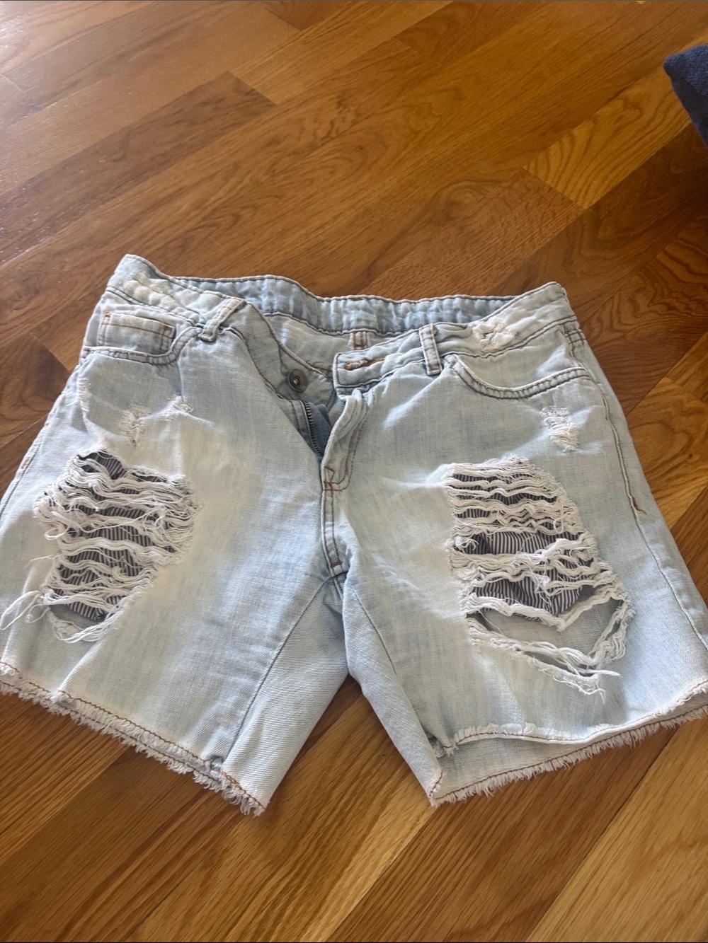 Light Wash Distressed Denim Shorts